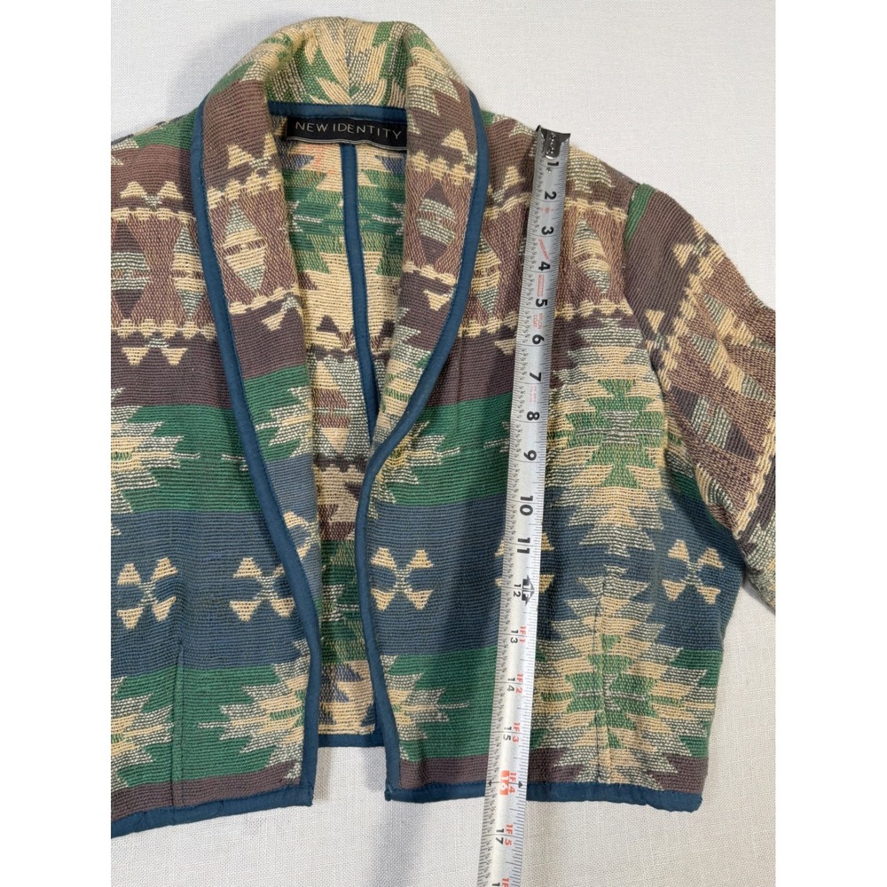 New Identity Womens Southwestern Tapestry Cropped Jacket Blue Green Cotton S - Picture 8 of 11